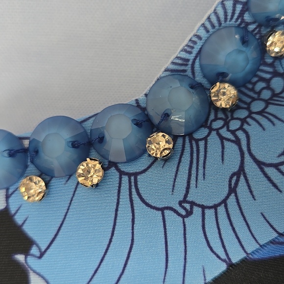 Boston Proper Light Blue and Dark Blue Floral Midi Dress - Picture 4 of 6